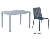 Naterial Idaho Dining Set With 6 Chairs - Extandable Table Aqua 110/162x82cm & Chairs Agata Blue
